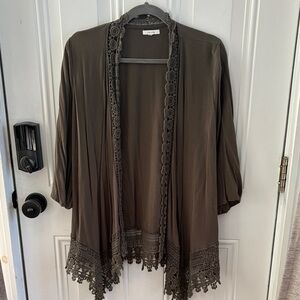 (5/$20) Maurices Dark Green Lace Detail Cardigan/Shawl